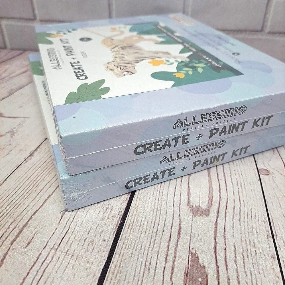 Lot Of 2, Allessimo 3D Wooden Puzzle Paint Craft Model Lion & Tiger New